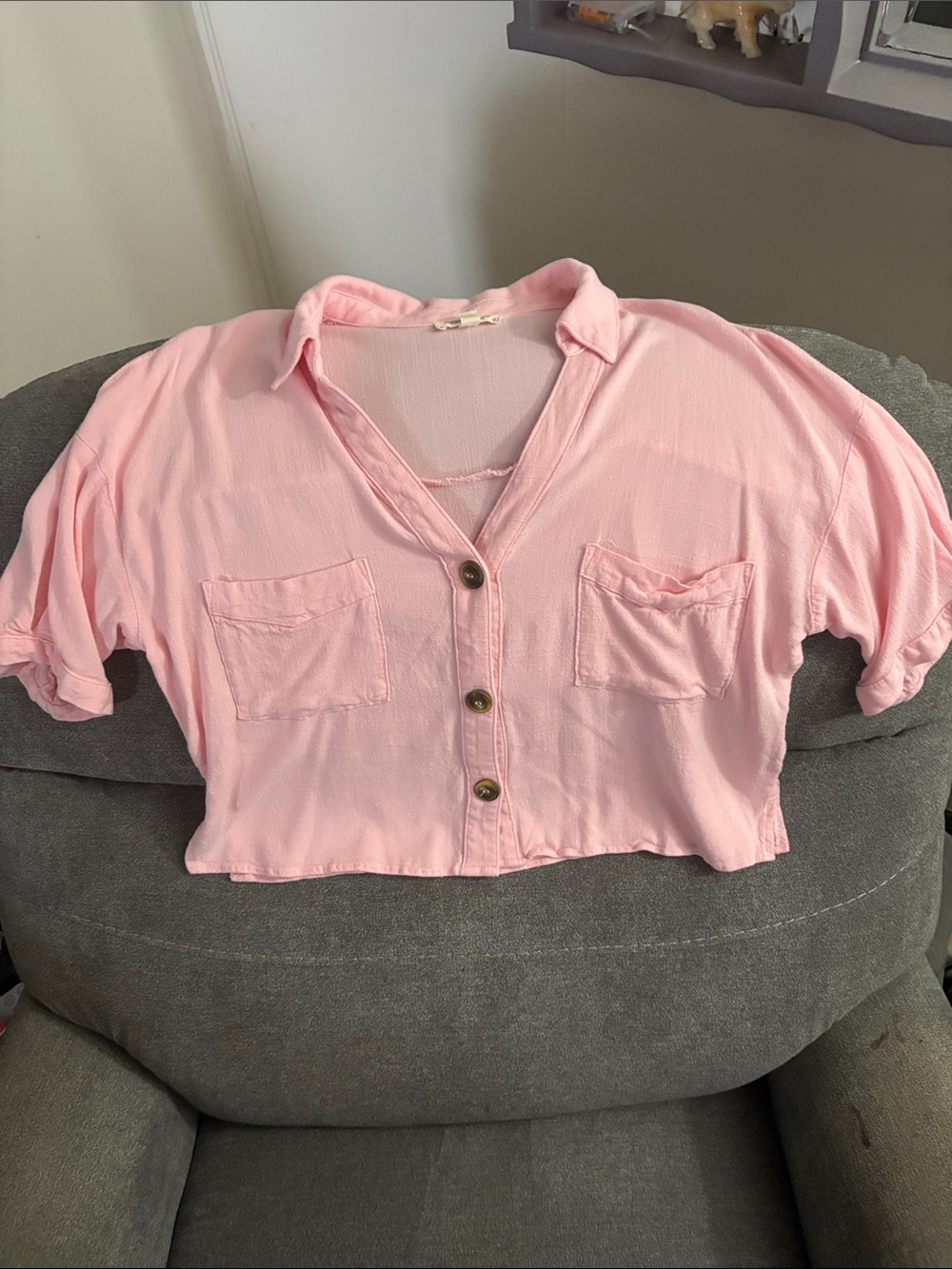 Moa Moa Light Pink Cropped Button-Up Top